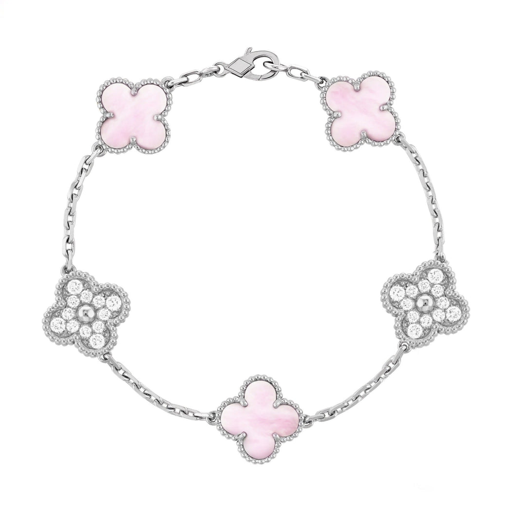 DELUXE FYRKLÖVER ARMBAND | SILVER ROSA